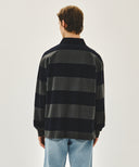 WASHED DENIM COLLAR LONG SLEEVE TEE IN CHARCOAL GREY image 3