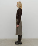 W SIDE BUCKLE PLEATED MIDI SKIRT IN BROWN image 7