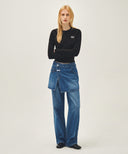 W LAYERED SKIRT DENIM PANTS IN BLUE image 6