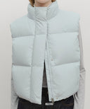 W CIRCLE LOGO CROP HOODED DOWN VEST IN MINT GREY image 4