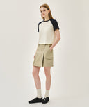 W COTTON CARGO MINI SKIRT IN BEIGE image 13