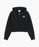 W SMALL CLASSIC LOGO CROP KNIT HOODIE ZIPUP IN BLACK image 5