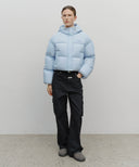 W REGULAR LOGO HOODED CROP DOWN JACKET IN LIGHT BLUE image 9