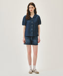 W SAILOR COLLAR SHORT SLEEVE CHAMBRAY SHIRT IN DARK BLUE image 5