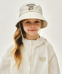 KIDS BEAR EMBROIDERY ROUND BUCKET HAT IN BEIGE image 5