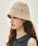 CIRCLE LOGO CROCHET BUCKET HAT IN LIGHT BEIGE image 5
