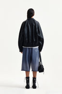 SMALL LOGO FAUX LEATHER ZIP UP JUMPER IN BLACK image 8