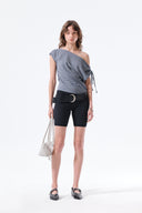 DRAPED ASYMMETRIC SLEEVELESS TOP IN SMOKE BLUE image 9