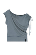 DRAPED ASYMMETRIC SLEEVELESS TOP IN SMOKE BLUE image 1