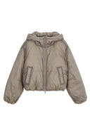 BACK LOGO HOODY SHORT DOWN JUMPER IN BEIGE image 2