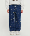 KIDS STRAIGHT FIT PRINT DENIM PANTS IN DARK BLUE