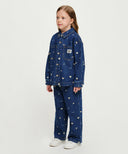 KIDS STRAIGHT FIT PRINT DENIM PANTS IN DARK BLUE