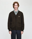 PREMIUM SMALL CLASSIC LOGO CASHMERE V-NECK CARDIGAN IN BROWN