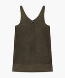 W FAUX LEATHER SLEEVELESS MINI DRESS IN BROWN
