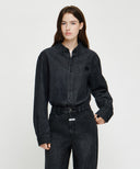MICRO CLASSIC LOGO OVERSIZED DENIM SHIRT IN BLACK