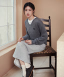 W CLASSIC LOGO LONG SWEAT SKIRT IN HEATHER GREY