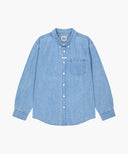 UNI BASIC DENIM SHIRT IN LIGHT BLUE image 9