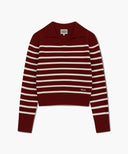 W STRIPE POLO KNIT IN BURGUNDY image 9