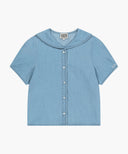 W SAILOR COLLAR SHORT SLEEVE CHAMBRAY SHIRT IN LIGHT BLUE image 6