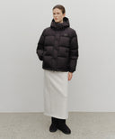 SLEEVE DETATCHABLE HOODED DOWN JACKET IN BLACK