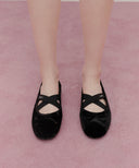 W CROSS BANDING VELVET FLAT SHOES IN BLACK image 13