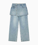 W LAYERED SKIRT DENIM PANTS IN LIGHT BLUE image 7