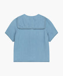W SAILOR COLLAR SHORT SLEEVE CHAMBRAY SHIRT IN LIGHT BLUE image 7