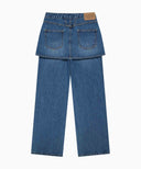 W LAYERED SKIRT DENIM PANTS IN BLUE image 10
