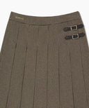 W SIDE BUCKLE PLEATED MIDI SKIRT IN BROWN image 11