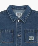 KIDS LETTERING LOGO DENIM JACKET IN BLUE