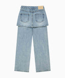 W LAYERED SKIRT DENIM PANTS IN LIGHT BLUE image 8