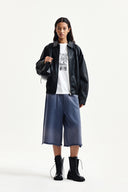 SMALL LOGO FAUX LEATHER ZIP UP JUMPER IN BLACK image 10