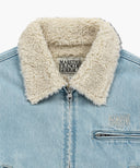 W CROP SHEARLING DENIM JACKET IN LIGHT BLUE image 9