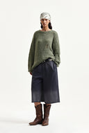ASYMMETRIC DAMAGED KNIT PULLOVER IN KHAKI image 9