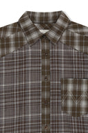 MIXED CHECK OVER FIT SHIRT IN BROWN image 3