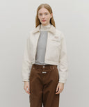 W CROP SHEARLING DENIM JACKET IN ECRU image 14