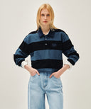WASHED DENIM COLLAR LONG SLEEVE TEE IN BLUE image 12