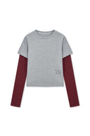 GRAFFITI LOGO STRIPE LAYERED TOP IN GRAY image 2