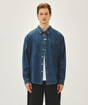 UNI BASIC DENIM SHIRT IN BLUE image 11