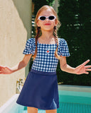 KIDS W CHECK SWIM SUIT IN NAVY