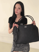 4WAY SIGNATURE LOGO TOTE BAG (BLACK DENIM) IN BLACK