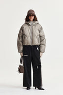 BACK LOGO HOODY SHORT DOWN JUMPER IN BEIGE image 8