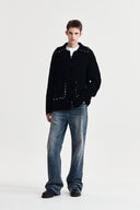 HANDMADE COLLAR KNIT CARDIGAN FOR MEN IN BLACK image 9