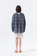 MIXED CHECK OVER FIT SHIRT IN NAVY image 9