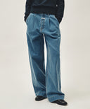 W LOW-WAIST TUCK WIDE DENIM PANTS IN BLUE image 12
