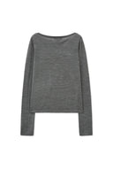 ESSENTIAL BOAT NECK KNIT TOP IN GRAY image 3