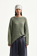 ASYMMETRIC DAMAGED KNIT PULLOVER IN KHAKI image 5