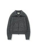 BOUCLE KNIT ZIP UP CARDIGAN IN CHARCOAL GREY image 11