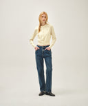 W SLIM STARIGHT DENIM PANTS IN DARK BLUE