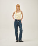 W SLIM STARIGHT DENIM PANTS IN DARK BLUE